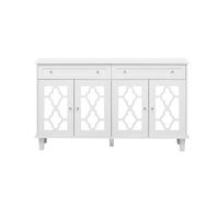 Aparador bajo - 2 puertas de cristal con 2 cajones y estantes regulables - blanco