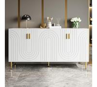 Aparador blanco con diseño único de ondas y asas doradas y patas para un comedor elegante, 152 x 40 x 75 cm