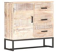 Aparador blanco de madera maciza de acacia 73 × 30 × 75 cm con 1 puerta 3 cajones, acero con recubrimiento en polvo, muebles de salón y comedor, espacio de almacenamiento y elegante solución de