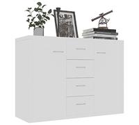 Aparador Blanco Minimalista con 4 Cajones y 2 Puertas para Salón, Dormitorio o Pasillo - Madera Contrachapada 88x30x65cm