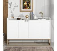 Aparador Cocina, Aparador Mueble De Cocina, Buffet Comedor con 4 Puertas, Mueble Auxiliar Salon con Estantes Ajustables, Vitrina Gabinete Buffet, Tiradores y Patas Metálicos, 120 cm Blanco