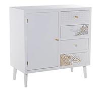 Aparador con 1 Puerta y 4 cajones de Madera con Relieve Hoja en Blanco y Dorado 80x40x80cm