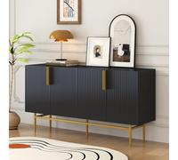 Aparador con 4 puertas, moderno aparador con patas de metal doradas y asas doradas, armario buffet para comedor, salón, dormitorio, pasillo, negro, 152,5 x 40,5 x 80 cm (negro)