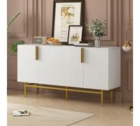 Aparador con 4 puertas, moderno aparador con patas metálicas doradas y asas doradas, armario buffet para comedor, salón, dormitorio, pasillo, 152,5 x 40,5 x 80 cm, color blanco