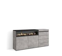 Aparador, con almacenamiento, 157x35x75cm, dormitorio, habitación, chimenea eléctrica, cómoda, cajonera, estilo moderno, cemento
