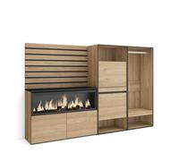 Aparador | con almacenamiento | 227x145x35 cm | dormitorio, habitación | chimenea eléctrica xxl | zapatero | vestidor abierto | estilo moderno | roble
