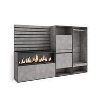 Aparador | con almacenamiento | 227x145x35 cm | dormitorio, habitación | chimenea eléctrica xxl | zapatero | vestidor abierto | estilo moderno | cemento