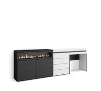 Aparador | con almacenamiento | 227x75x35 cm | dormitorio, habitación | chimenea eléctrica | cómoda, cajonera | tocador | estilo moderno | blanco