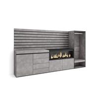 Aparador | con almacenamiento | 274x145x35 cm | dormitorio, habitación | chimenea eléctrica xxl | cómoda, cajonera | vestidor abierto | estilo moderno | cemento