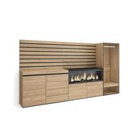 Aparador | con almacenamiento | 274x145x35 cm | dormitorio, habitación | chimenea eléctrica xxl | cómoda, cajonera | vestidor abierto | estilo moderno | roble