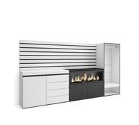 Aparador | con almacenamiento | 274x145x35 cm | dormitorio, habitación | chimenea eléctrica xxl | cómoda, cajonera | vestidor abierto | estilo moderno | blanco