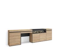 Aparador | con almacenamiento | 277x75x35 cm | dormitorio, habitación | chimenea eléctrica | cómoda, cajonera | tocador | estilo moderno | roble