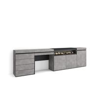 Aparador | con almacenamiento | 277x75x35 cm | dormitorio, habitación | chimenea eléctrica | cómoda, cajonera | tocador | estilo moderno | cemento