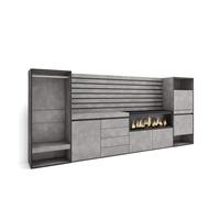 Aparador | con almacenamiento | 334x145x35 cm | dormitorio, habitación | chimenea eléctrica xxl | cómoda, cajonera | zapatero | vestidor abierto | estilo moderno | cemento