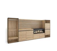 Aparador | con almacenamiento | 334x145x35 cm | dormitorio, habitación | chimenea eléctrica xxl | cómoda, cajonera | zapatero | vestidor abierto | estilo moderno | roble