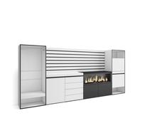 Aparador | con almacenamiento | 334x145x35 cm | dormitorio, habitación | chimenea eléctrica xxl | cómoda, cajonera | zapatero | vestidor abierto | estilo moderno | blanco