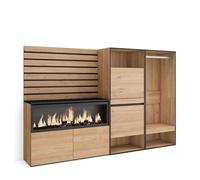 Aparador con Almacenamiento de 227x145x35 cm, Mueble Dormitorio, habitación con Iluminacion Led XXL, Zapatero, Vestidor Abierto diseño Estilo Moderno y Acabado Roble