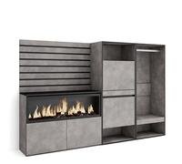 Aparador con Almacenamiento Medidas 227x145x35 cm Mueble Dormitorio, habitación, Iluminacion Led XXL, Zapatero, Vestidor Abierto de Estilo Moderno Color Cemento