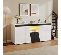 Aparador con iluminación LED y control de aplicación, armario de TV con 4 puertas y frentes en ángulo, armario de almacenamiento y cómoda para salón y dormitorio, color blanco y negro, 140 x 40 x 65