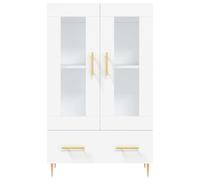 Aparador con Puertas de Vidrio y Cajón, Gabinete de Almacenamiento con Mangos Dorado y Patas Cónicas, Vitrina para Organización de Sala de Estar Dormitorio (Blanca)