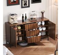 Aparador de 150 cm, roble oscuro, 3 cajones, aparador grande, armario de cocina, hueco de una pieza, armario decorativo moderno para cocina, salón, entrada, pasillo