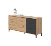 Habitdesign, Aparador 2 Puertas y 3 Cajones, Buffet para Salon, Modelo Brooklyn, Acabado en Color Roble Nodi y Gris Antracita, Medidas: 154 cm (Ancho) x 74 cm (Alto) x 41 cm (Fondo)