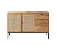 Calicosy - Aparador de 2 puertas y 3 cajones - Madera y Ratán - Colección Jaya - Mueble Aparador - Almacenamiento Salón, Comedor - Estilo Industrial - L 120 x D 35 x 75 cm