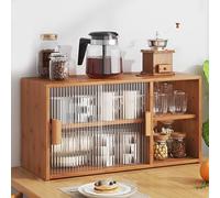 Aparador de despensa, armario de almacenamiento de bambú con puertas correderas para encimera, ideal para sala de estar, comedor