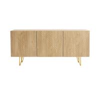 Buffet Design Grabado Acabado Madera Claro Roble y Metal Dorado 3 Puertas L160 cm OZEN