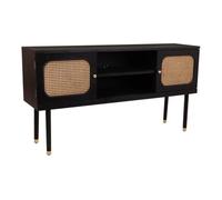 Aparador de madera y rejilla de bambú con dos puertas negro 152.5x38x81