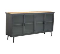 Aparador de metal y madera con vidrio 160x36x80h cm - negro