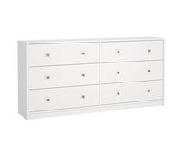 Aparador Doble para Salón o Dormitorio Ebro White con 6 cajones en Color Blanco 144 x 31 x 69 cm