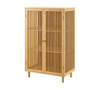 [en.casa] Mueble de Salón Aparador de 3 Niveles Armario con 2 Puertas de Rejilla para Oficina Comedor Baño Ventilación Óptima Bambú 110 x 66 x 40 cm - Natural