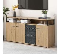 Aparador industrial con tres puertas y tres cajones, armario de cocina, armario multiusos, armario de almacenamiento con asas de metal para dormitorio, sala de estar y oficina, 150 x 35 x 75,9 cm