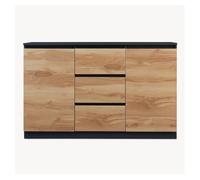 Aparador kyr 2 puertas 3 gavetas 120x35x75cm - negro / efecto roble rústico [en.casa]