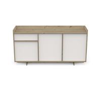 Aparador lead 1 cajón 3 puertas 2 estantes color roble artisan y blanco fabricado en melamina medidas 157 cm 35 cm