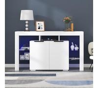 Aparador LED de alto brillo, armario de cocina, armario de buffet, almacenamiento de buffet, servido con luces LED, armario de buffet de alto brillo con 4 estantes de cristal y 2 puertas, vitrina para