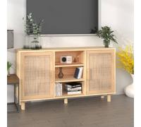 vidaXL Aparador Auxiliar Armario Consola Mueble Almacenamiento Estantería Salón Sala de Estar Casa Madera Pino Maciza y Ratán Natural Marrón