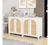 Aparador moderno de estilo minimalista con puerta de 4 mimbres, con mango de metal, armario de buffet simple para comedor, sala de estar, cocina (blanco)