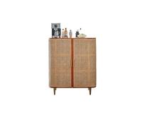 Aparador moderno de ratán de madera, elegante armario de almacenamiento para dormitorio y sala de estar, armario bajo para casa de familia con diseño montado en la pared (95 x 42,5 x 125 cm)