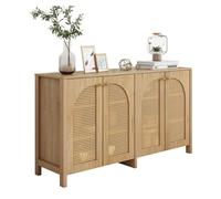 Aparador moderno minimalista para salón comedor mueble auxiliar de madera mdf con 4 puertas de ratán tejido rejilla de arco almacenaje buffet armario 145x40x80cm natural