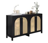 Aparador moderno minimalista para salón comedor mueble auxiliar de madera mdf con 4 puertas de ratán tejido rejilla de arco almacenaje buffet armario 145x40x80cm negro
