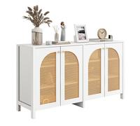 Aparador moderno minimalista para salón comedor mueble auxiliar de madera mdf con 4 puertas de ratán tejido rejilla de arco almacenaje buffet armario 145x40x80cm blanco