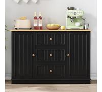 Aparador moderno y elegante con 3 cajones y puertas tipo nevera, para comedor, salón y vestíbulo, color negro