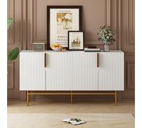 Aparador moderno y elegante con 4 puertas, mango de metal dorado, armario buffet para comedor, salón, 152,5 x 40,5 x 80 cm (blanco)