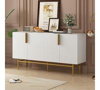 Aparador moderno y elegante con 4 puertas, mango de metal dorado, armario buffet para comedor, salón, dormitorio, pasillo, 152,5 x 40,5 x 80 cm (blanco)