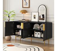 Aparador moderno y elegante con 4 puertas, tirador de metal dorado, para comedor, salón, dormitorio, pasillo, 152,5 x 40,5 x 80 cm, color negro