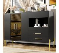 Aparador moderno y ligero con elegante puerta de cristal de color verde azulado, tiradores de cristal acrílico para comedor y sala de estar, galvanizado