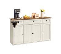 SONGMICS HOME Aparador, Montaje Súper Rápido Sin Herramientas Toolless, Mueble de Cocina con Encimera, Estantes Ajustables, Blanco Rústico y Marrón Miel BBK376WJ02