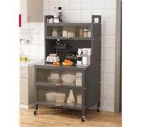Aparador multifuncional de 5 niveles con soporte para microondas y armarios de almacenamiento, color gris, 60 cm, elegante organizador para el hogar con puerta abatible y almacenamiento de accesorios